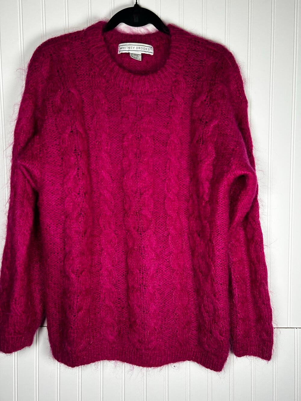 VTG Whitney Brooks cable net Fushi pink women’s sweater, Mohair blend size L